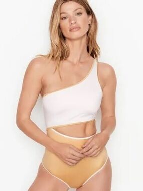 NWT Victoria's Secret White And Gold One Shoulder Cutout Swimsuit